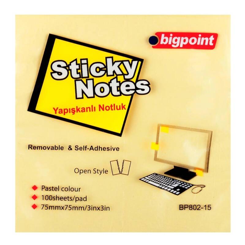 Bigpoint Yapışkanlı Not Kağıdı 75X75 Sarı (801) 12'Li Paket - 1