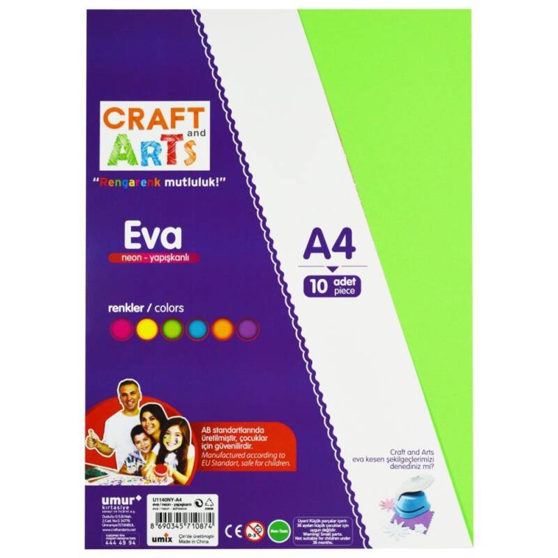 CRAFT&ARTS EVA A4 NEON YAPIŞ.10LU U1140NY-A4 - 1