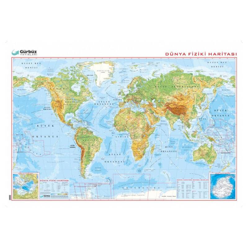 Dünya Haritası Fiziki ve Siyasi 70x100cm Çift Taraflı - 1