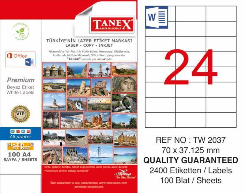 Tanex Laser Etiket Tw-2037 70 X 37.125 Mm - 1