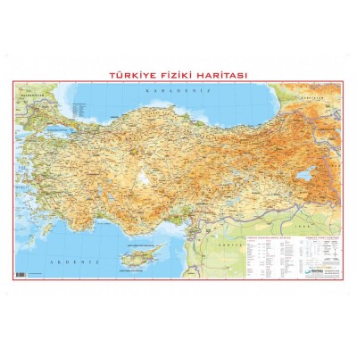 Türkiye Haritası Fiziki ve Siyasi 70x100cm Çift Taraflı - 1